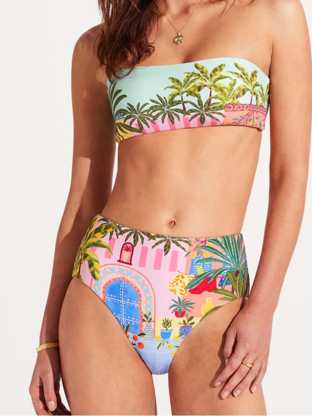 SEAFOLLY | On Vacation High Waist Bikini and Strapless Top 2 Piece Azure | 10*